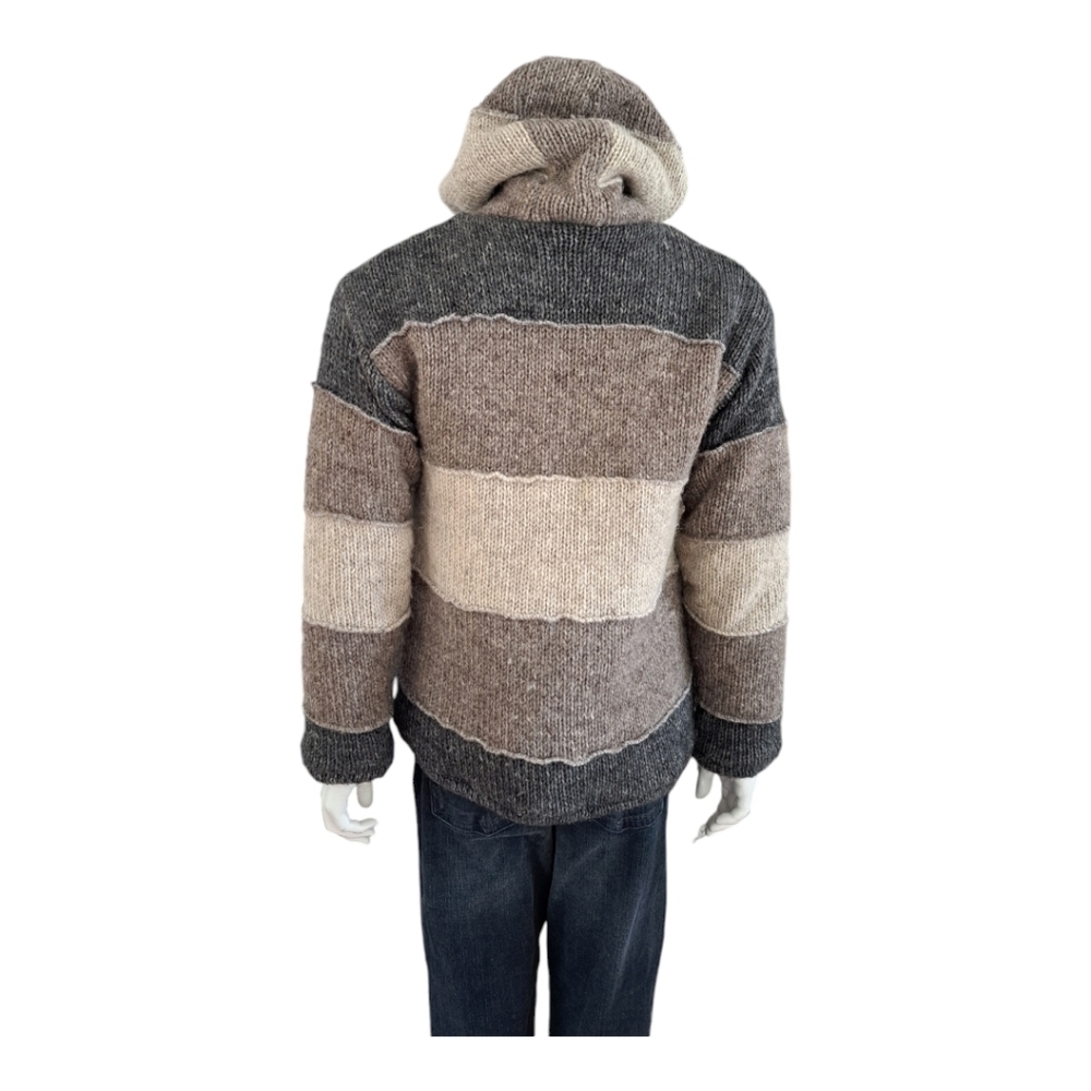 Laudromat wool men's jacket hooded coat sweater cardigan Made in Nepal - Picture 4 of 15